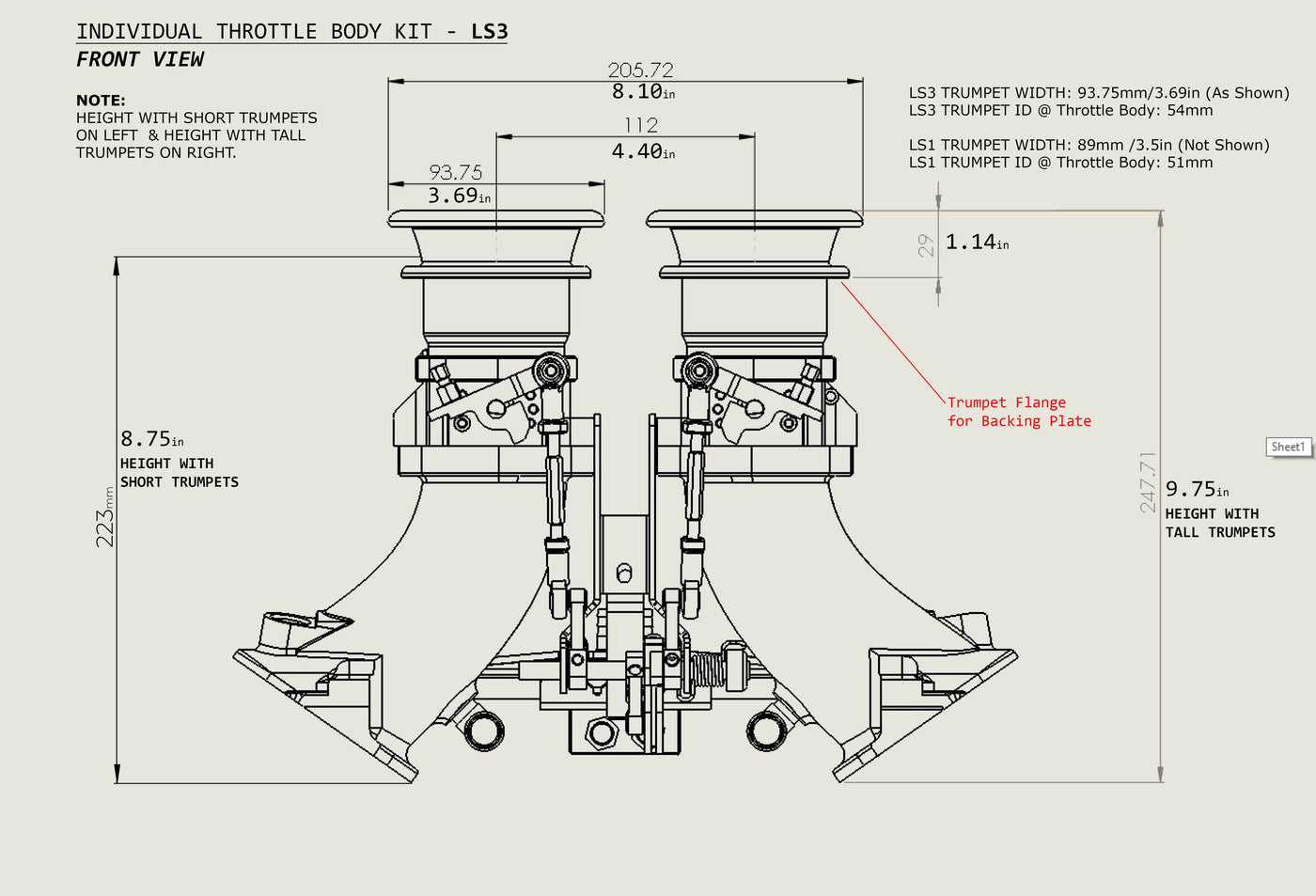 GM LS3, L76, LS9 Intake- Individual Throttle Body (ITB) Intake - Recta ...