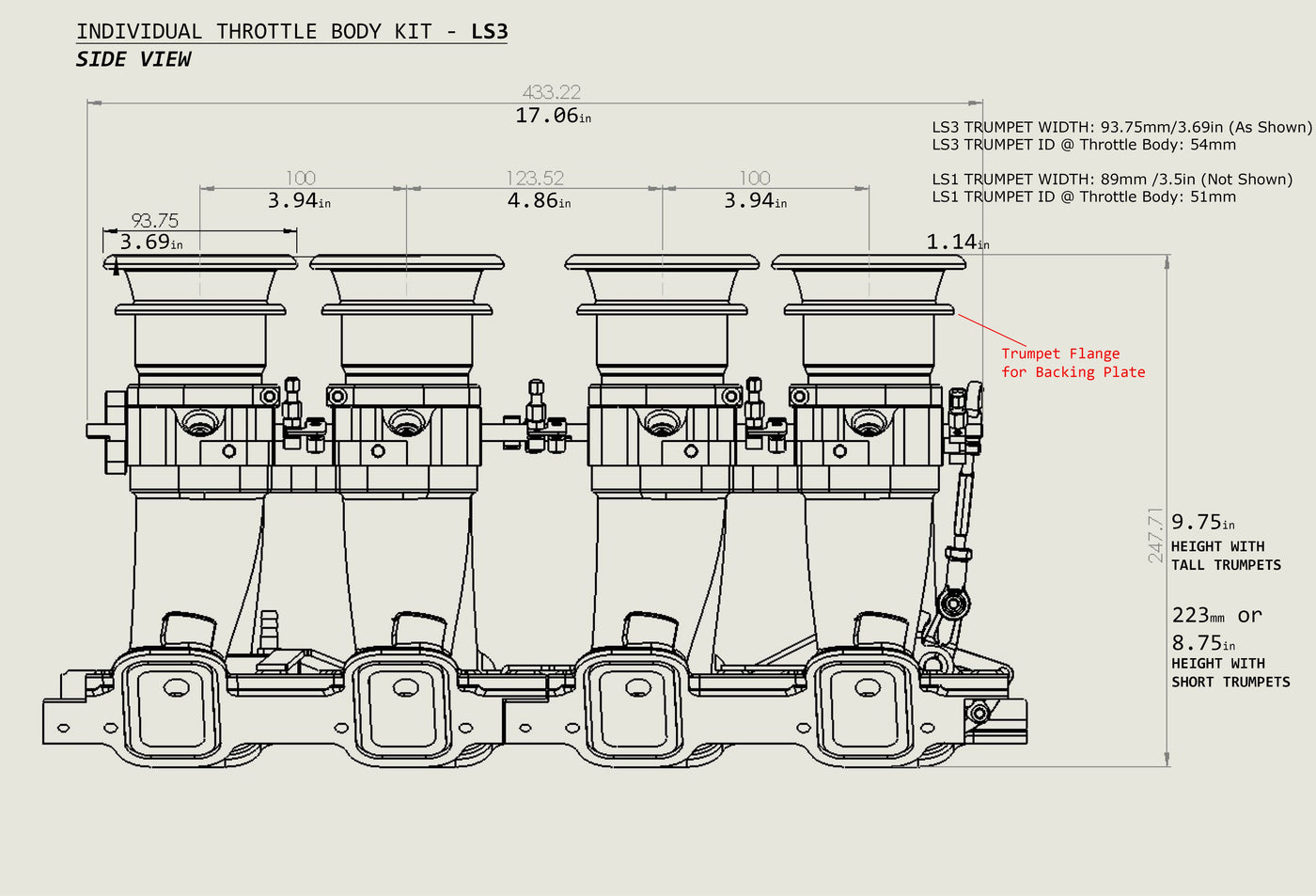 GM LS3, L76, LS9 Intake- Individual Throttle Body (ITB) Intake - Recta ...